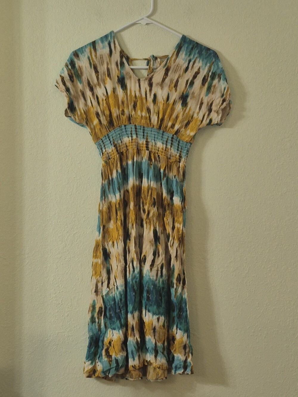 BeBop Teal and Mustard Smocked Midi Dress
